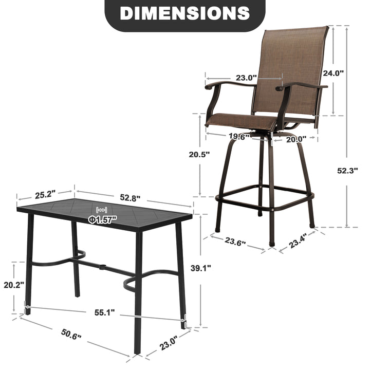 Outdoor 5-Piece Bar Set with Umbrella Hole, Textilene Swivel Bar Stools