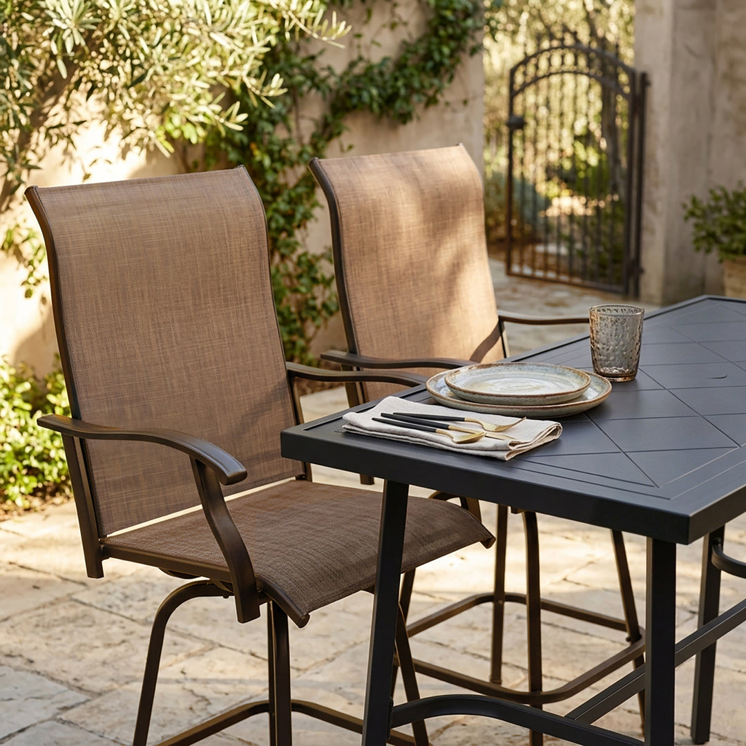 Outdoor 5-Piece Bar Set with Umbrella Hole, Textilene Swivel Bar Stools