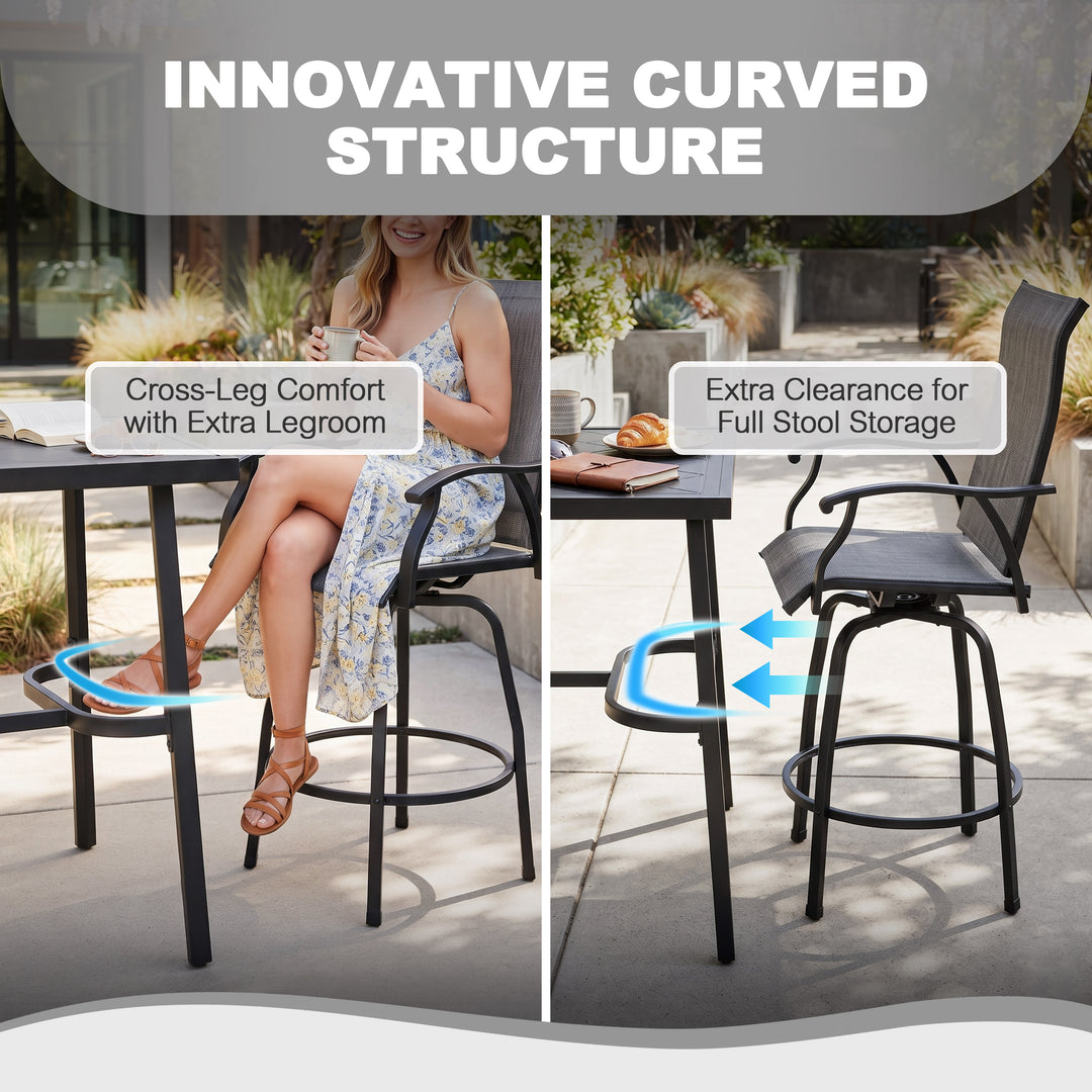 Outdoor 5-Piece Bar Set with Umbrella Hole, Textilene Swivel Bar Stools