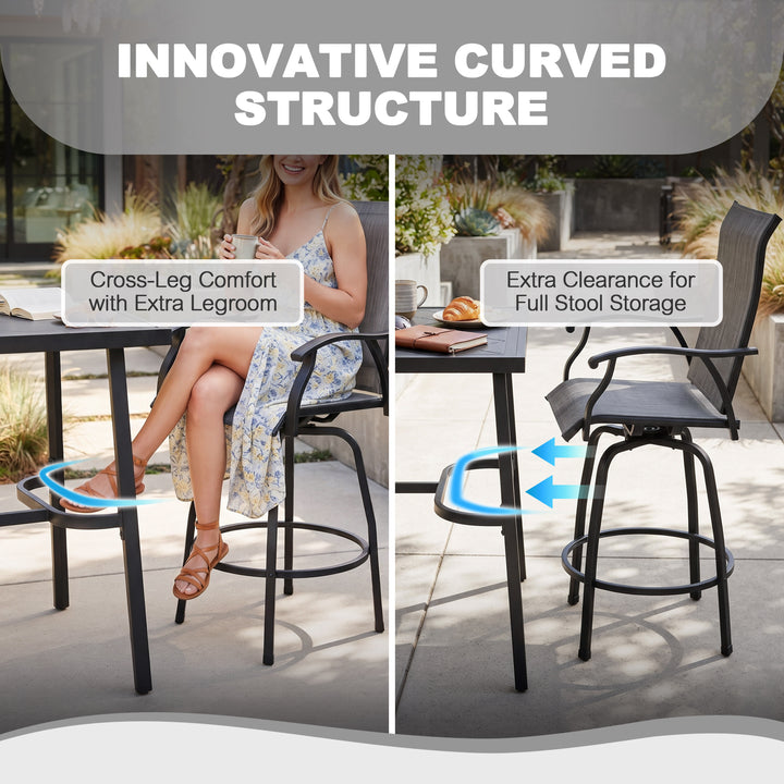 Outdoor 5-Piece Bar Set with Umbrella Hole, Textilene Swivel Bar Stools