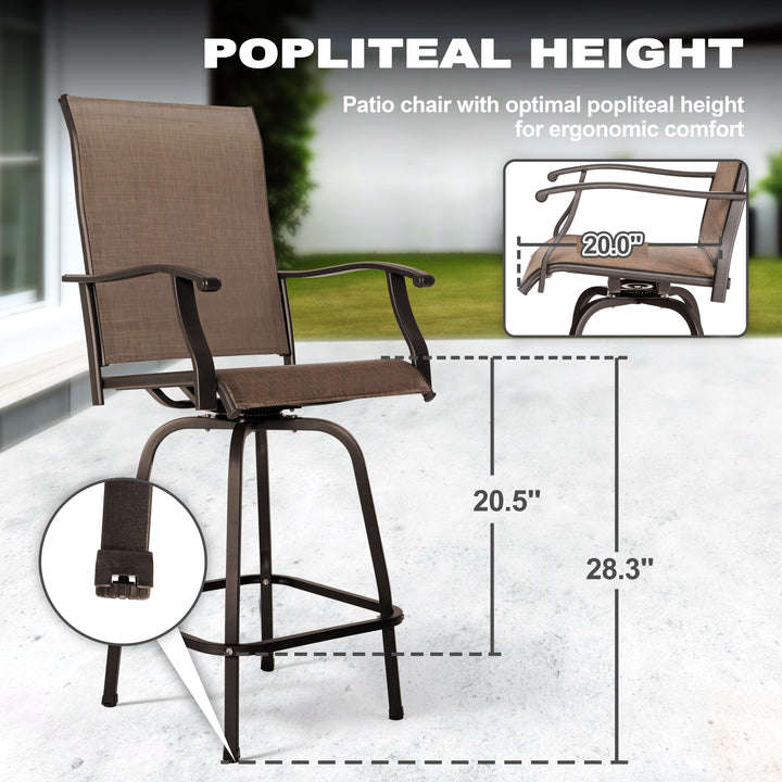 Outdoor 5-Piece Bar Set with Umbrella Hole, Textilene Swivel Bar Stools