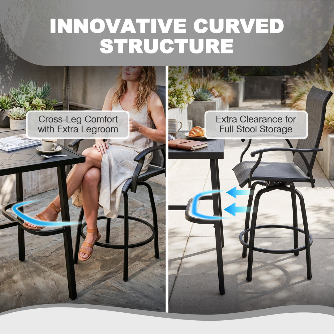 Outdoor 7-Piece Bar Set with Umbrella Hole, Textilene Swivel Bar Stools