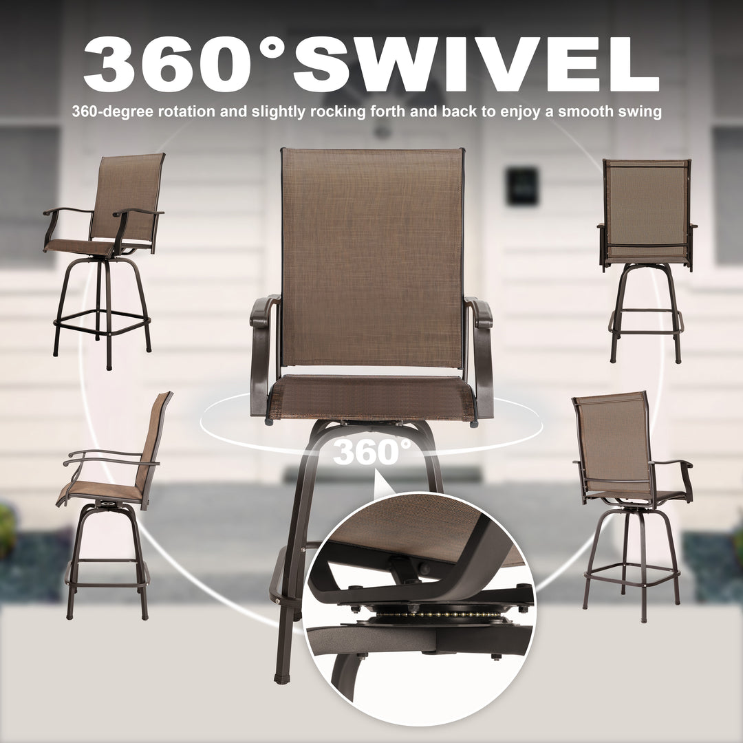 Outdoor 7-Piece Bar Set with Umbrella Hole, Textilene Swivel Bar Stools