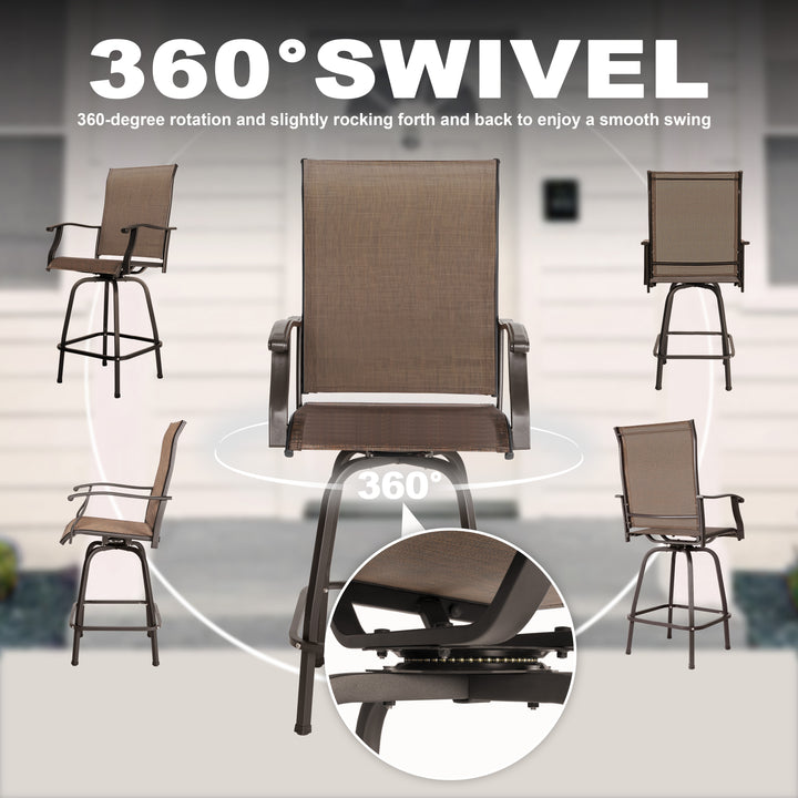 Outdoor 7-Piece Bar Set with Umbrella Hole, Textilene Swivel Bar Stools