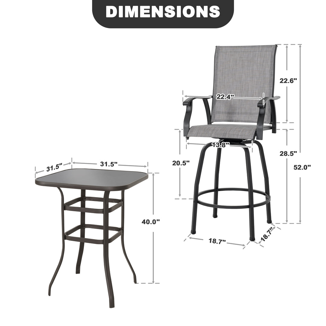 Outdoor 5-Piece Textilene Bar Set, Swivel Bar Stools and Bar Table, Gray