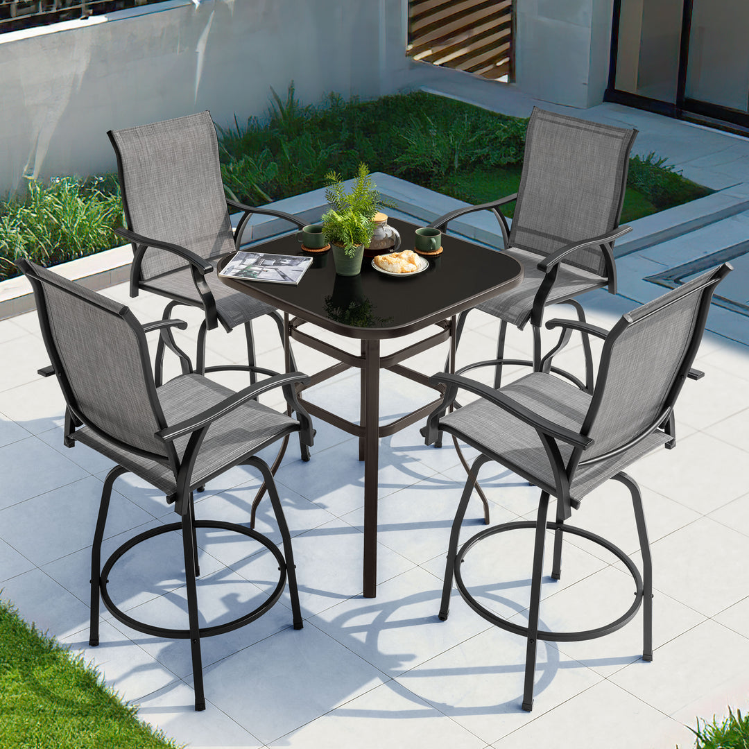 Outdoor 5-Piece Textilene Bar Set, Swivel Bar Stools and Bar Table, Gray