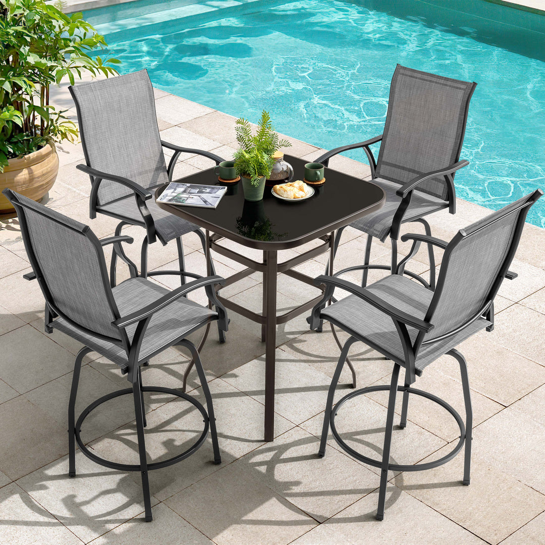 Outdoor 5-Piece Textilene Bar Set, Swivel Bar Stools and Bar Table, Gray