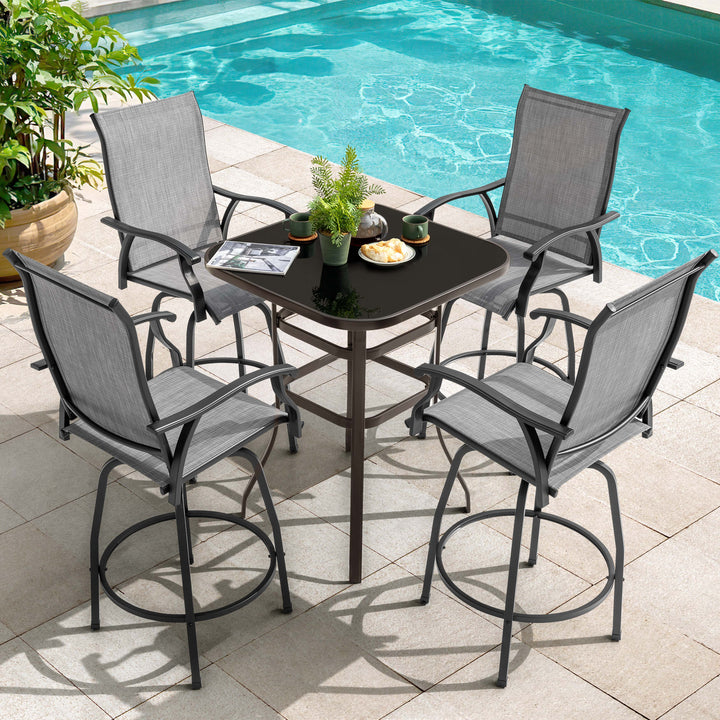 Outdoor 5-Piece Textilene Bar Set, Swivel Bar Stools and Bar Table, Gray