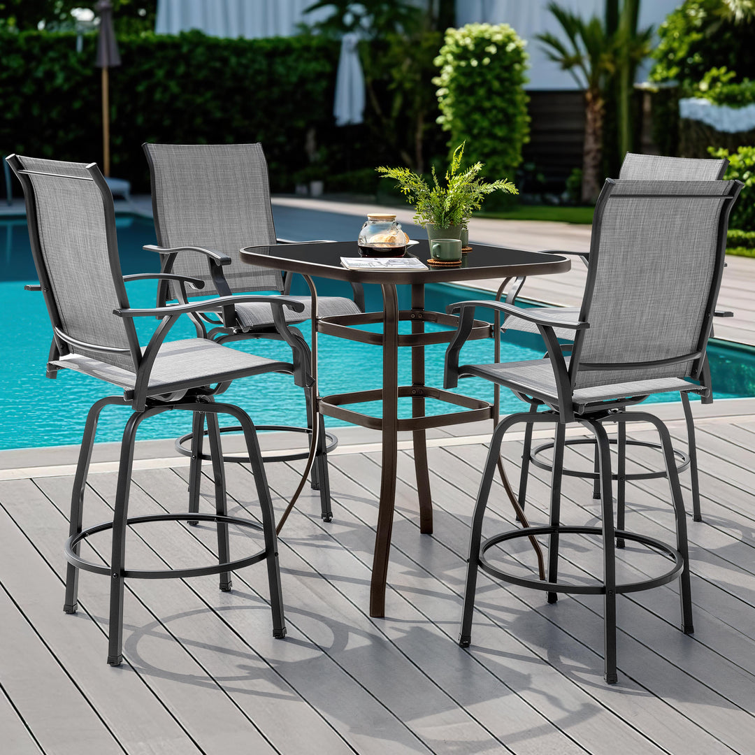 Outdoor 5-Piece Textilene Bar Set, Swivel Bar Stools and Bar Table, Gray