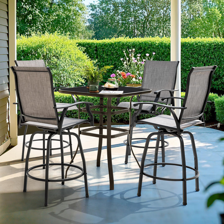 Outdoor 5-Piece Textilene Bar Set, Swivel Bar Stools and Bar Table, Gray