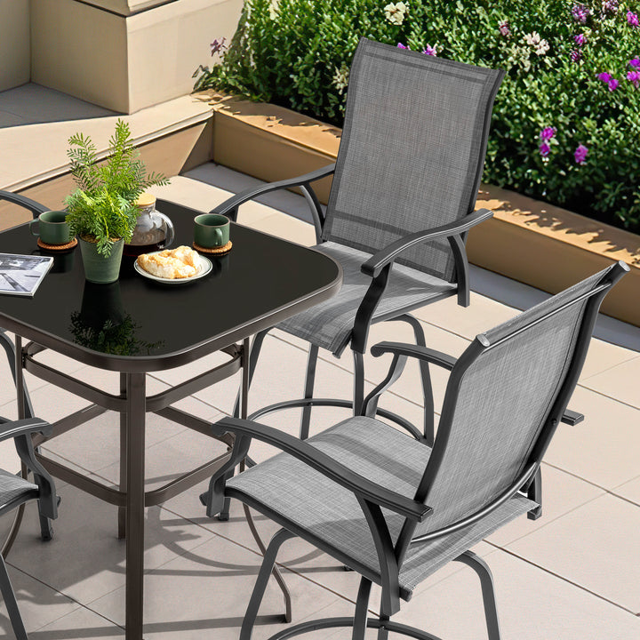 Outdoor 5-Piece Textilene Bar Set, Swivel Bar Stools and Bar Table, Gray