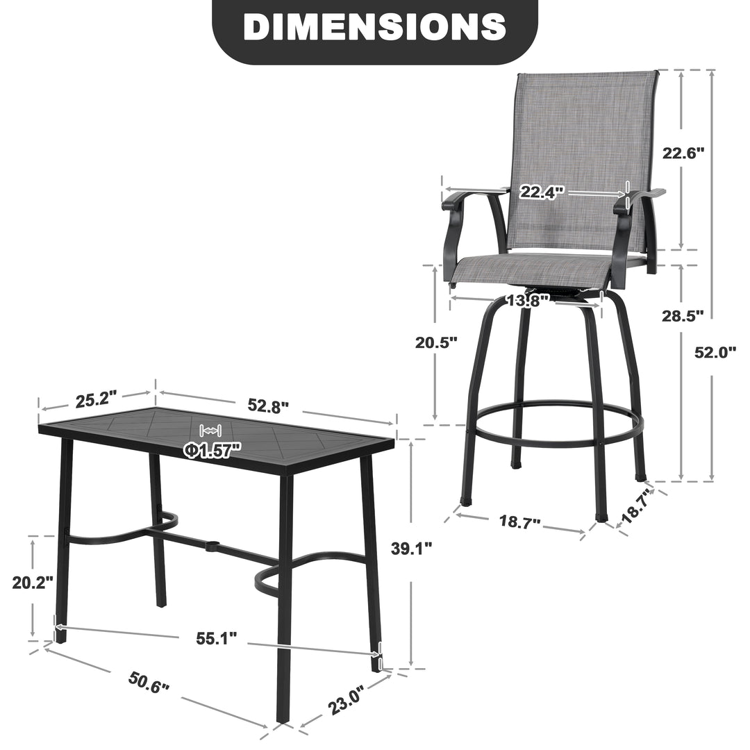 Outdoor 5-Piece Bar Set with Umbrella Hole, Textilene Swivel Bar Stools