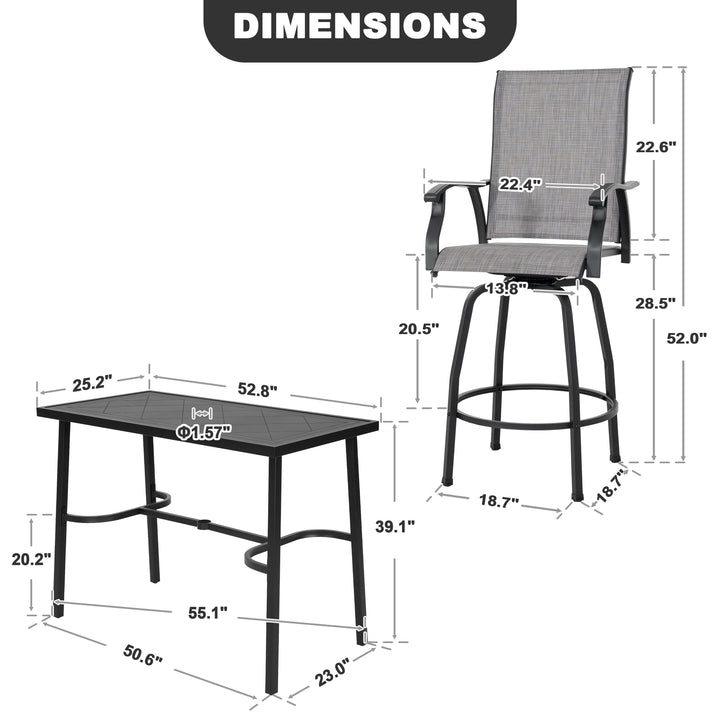 Outdoor 5-Piece Bar Set with Umbrella Hole, Textilene Swivel Bar Stools