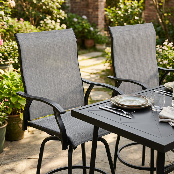 Outdoor 5-Piece Bar Set with Umbrella Hole, Textilene Swivel Bar Stools