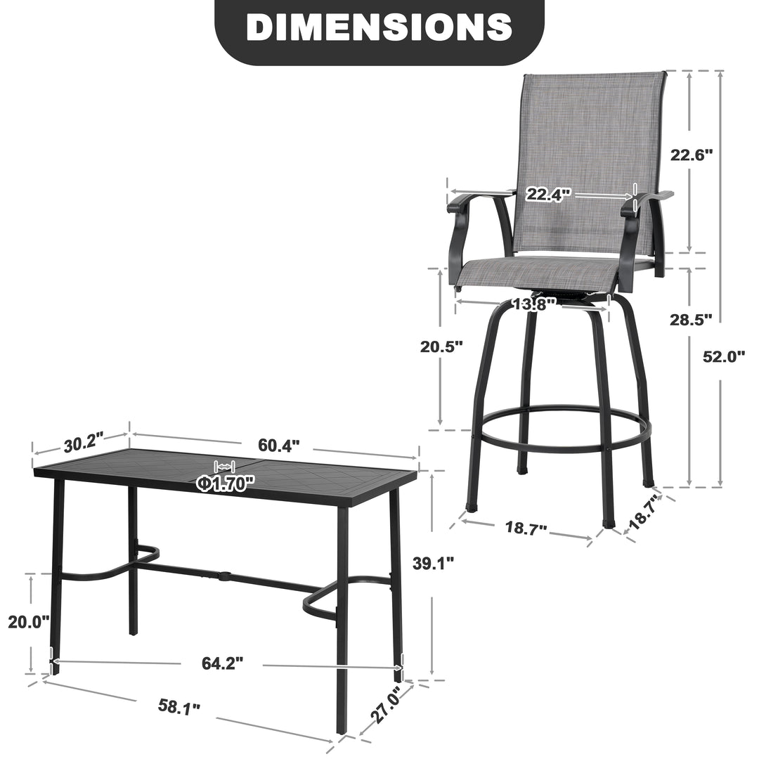Outdoor 7-Piece Bar Set with Umbrella Hole, Textilene Swivel Bar Stools