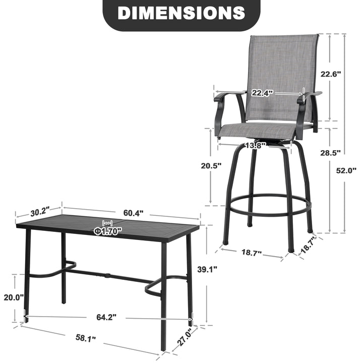 Outdoor 7-Piece Bar Set with Umbrella Hole, Textilene Swivel Bar Stools