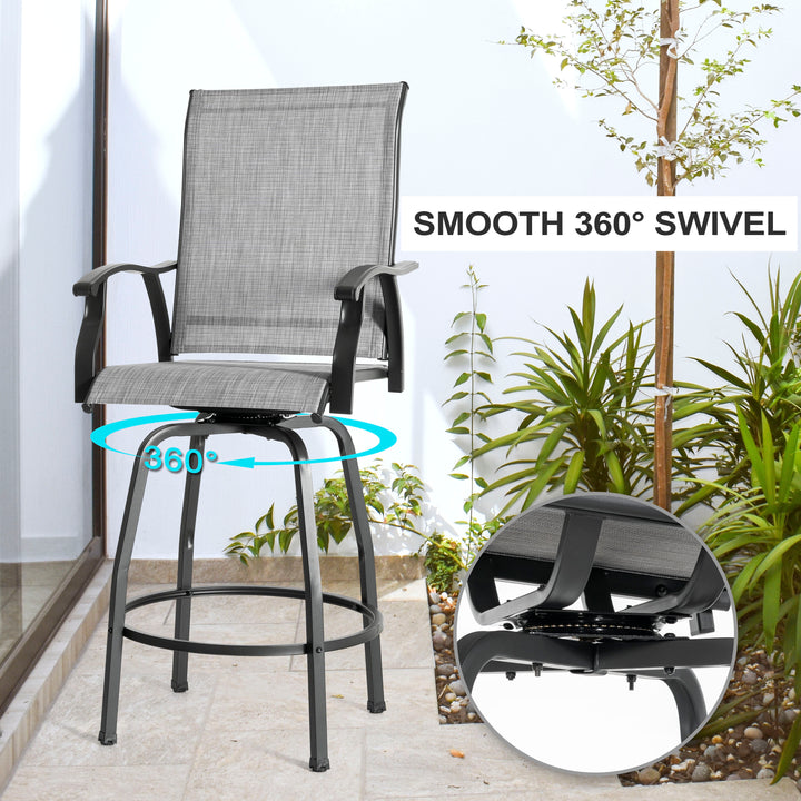 Outdoor 7-Piece Bar Set with Umbrella Hole, Textilene Swivel Bar Stools