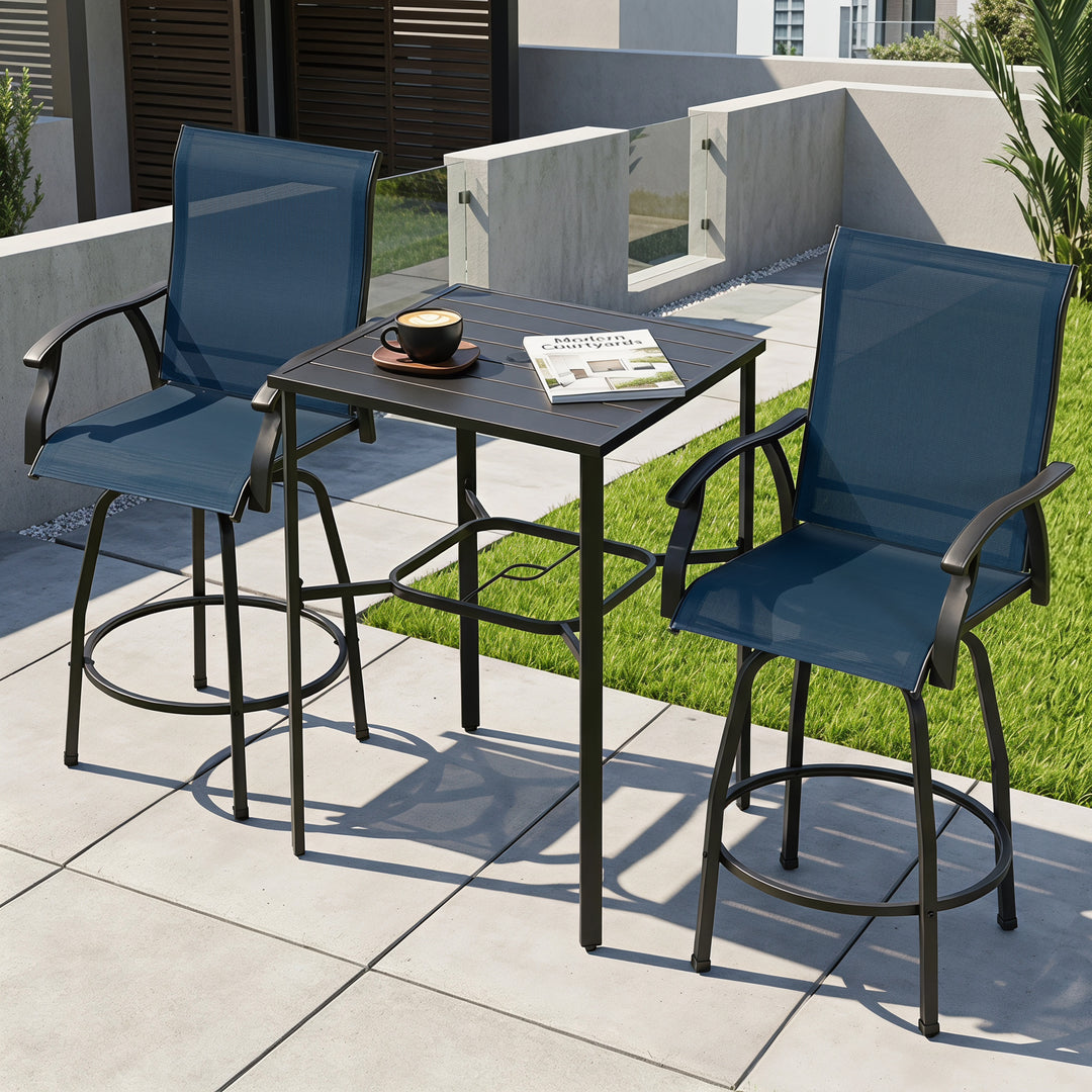 Nuu Garden 3PCS Patio Textilene Bar Set with Umbrella Hole, Swivel Design