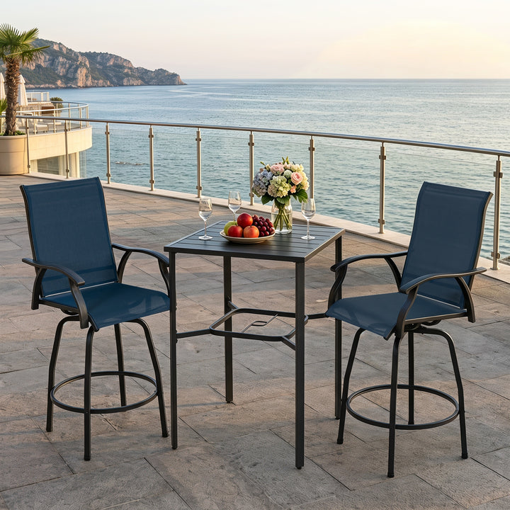 Nuu Garden 3PCS Patio Textilene Bar Set with Umbrella Hole, Swivel Design