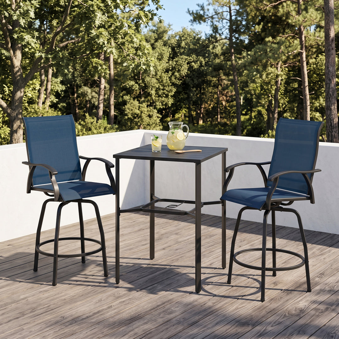 Nuu Garden 3PCS Patio Textilene Bar Set with Umbrella Hole, Swivel Design