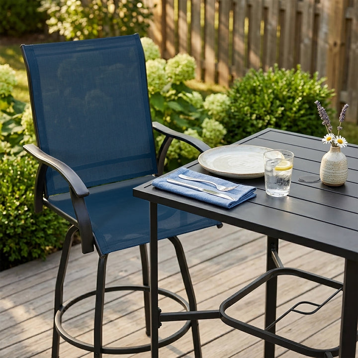 Nuu Garden 3PCS Patio Textilene Bar Set with Umbrella Hole, Swivel Design
