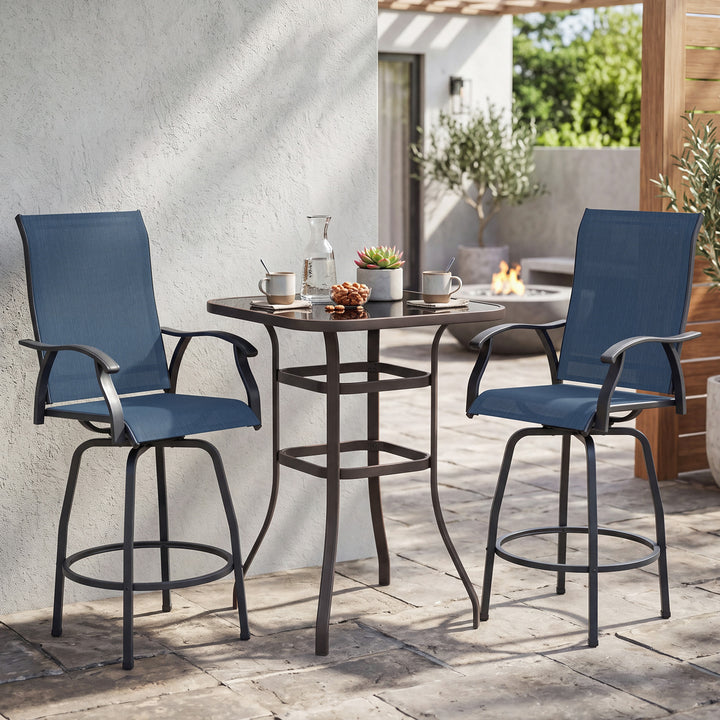 Outdoor 3-Piece Textilene Bar Set, Swivel Bar Stools and Bar Table
