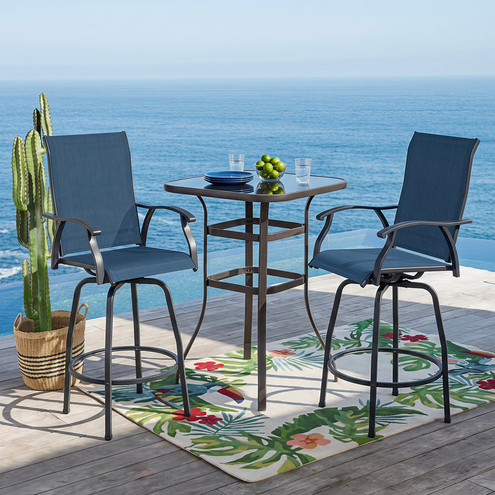 Outdoor 3-Piece Textilene Bar Set, Swivel Bar Stools and Bar Table
