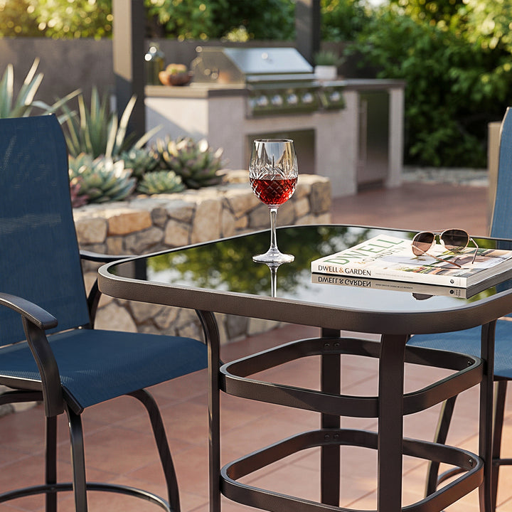 Outdoor 3-Piece Textilene Bar Set, Swivel Bar Stools and Bar Table
