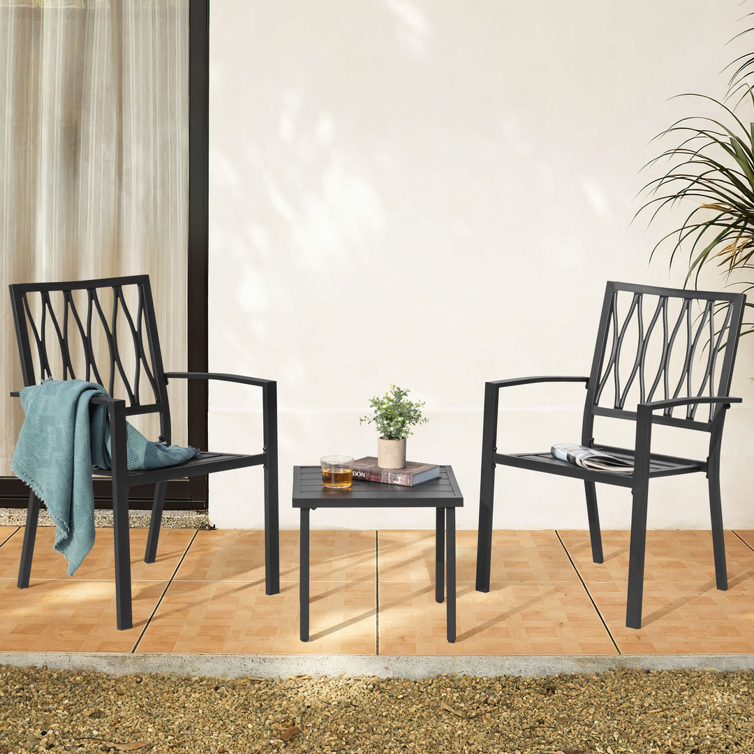 3-Piece Patio Bistro Set, Stackable Design, Powder-Coated Metal Frame