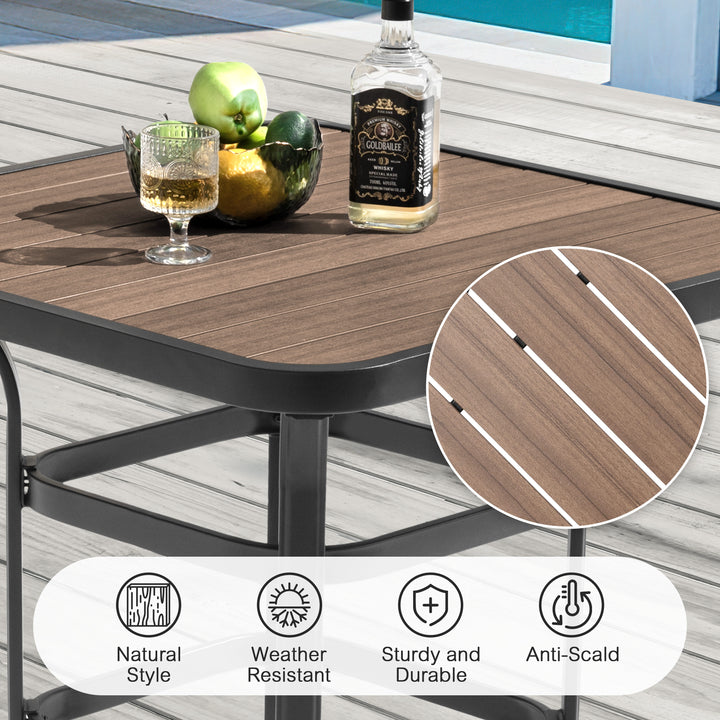 5-Piece Patio Bar Set with Faux Wood Top, Swivel Bar Stools with Cushions