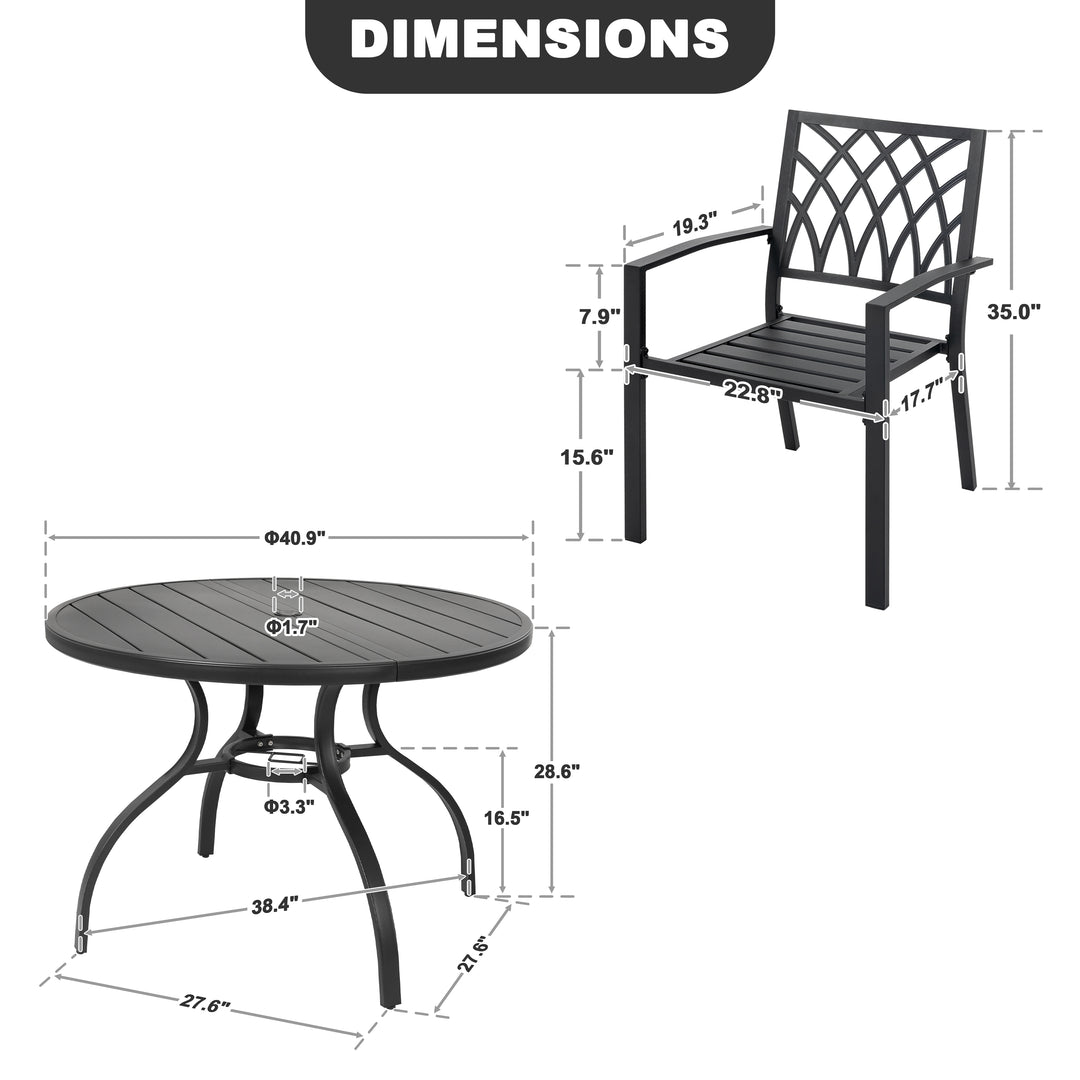5PCS Patio Metal Dining Set with Umbrella Hole, All-Weather Design