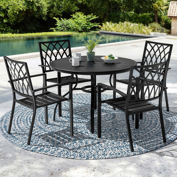 5PCS Patio Metal Dining Set with Umbrella Hole, All-Weather Design