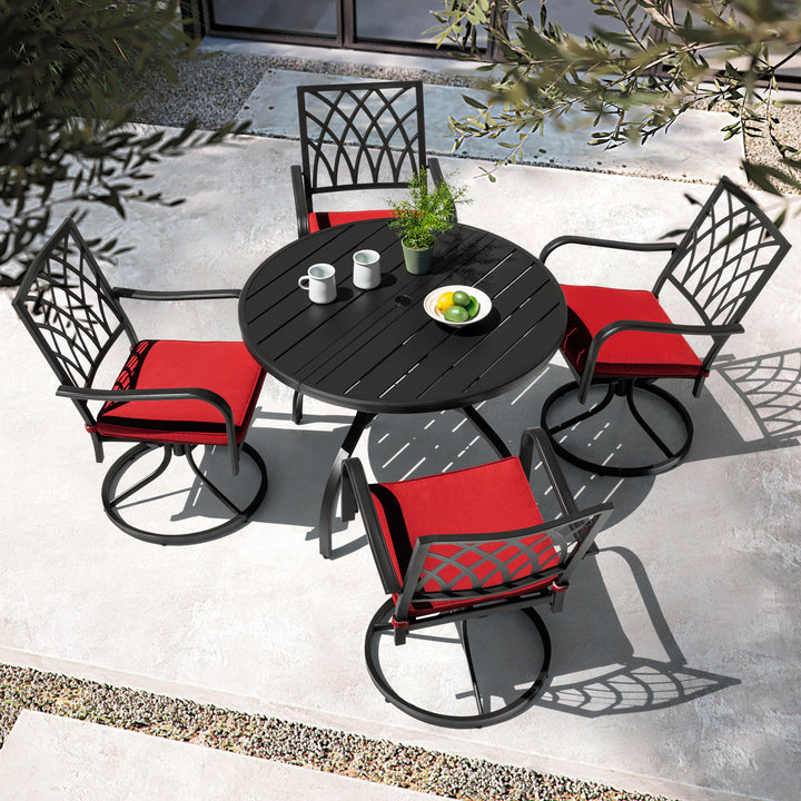 5PCS Patio Dining Set with Umbrella Hole and Zippered Cushions