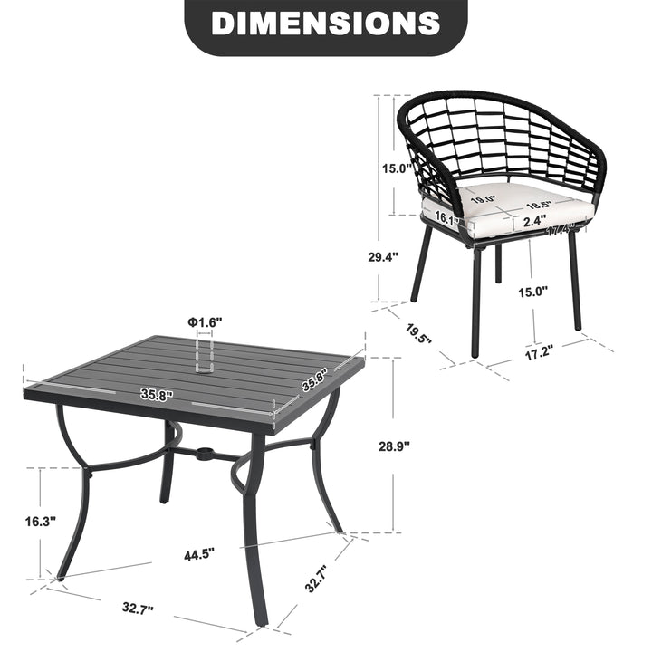 Outdoor 5-Piece Aluminum Dining Set with Powder-Coated Frame, Beige