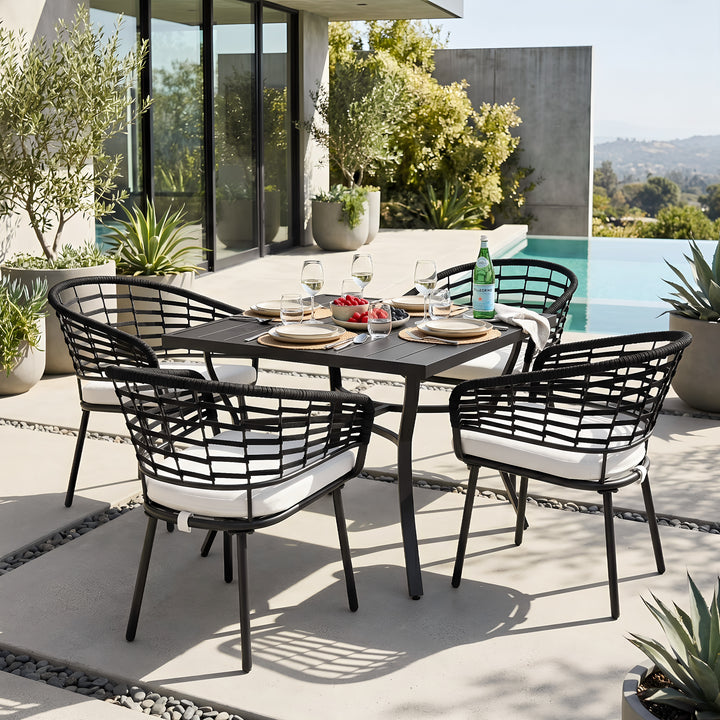 Outdoor 5-Piece Aluminum Dining Set with Powder-Coated Frame, Beige