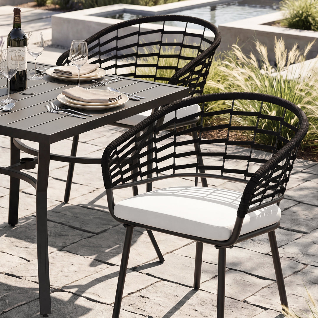 Outdoor 5-Piece Aluminum Dining Set with Powder-Coated Frame, Beige