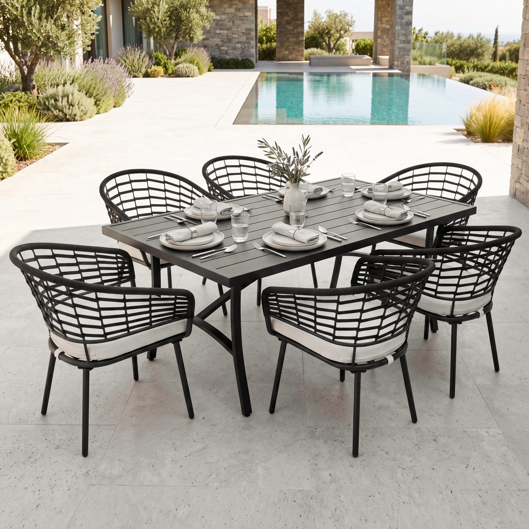 Outdoor 7-Piece Rope Dining Set for Lawn Backyard Garden, Beige