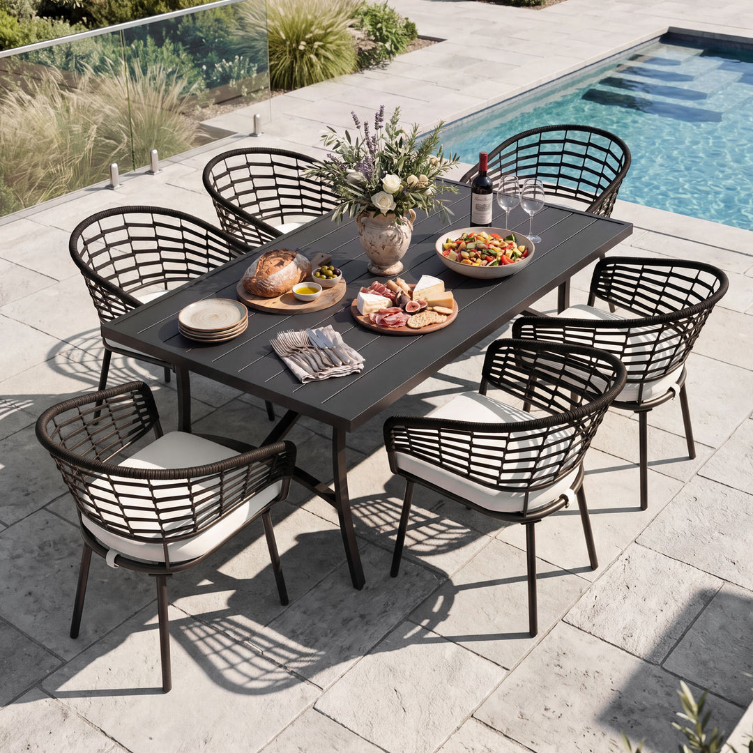 Outdoor 7-Piece Rope Dining Set for Lawn Backyard Garden, Beige