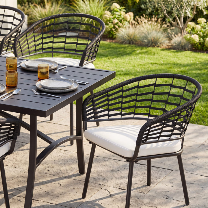 Outdoor 7-Piece Rope Dining Set for Lawn Backyard Garden, Beige