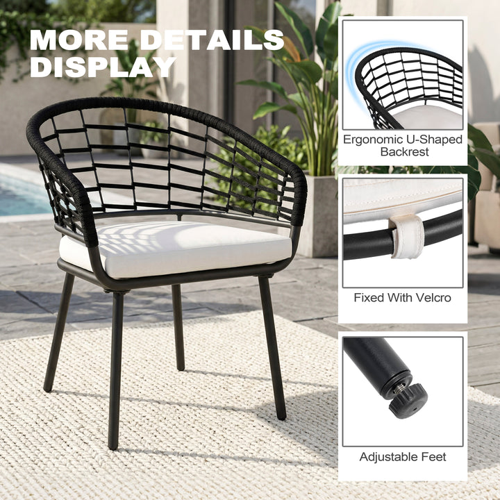 Outdoor 7-Piece Rope Dining Set for Lawn Backyard Garden, Beige