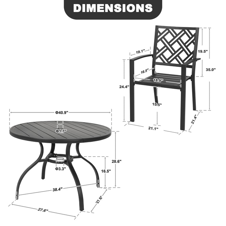 5-Piece Metal Patio Dining Set with Umbrella Hole, Stackable Design