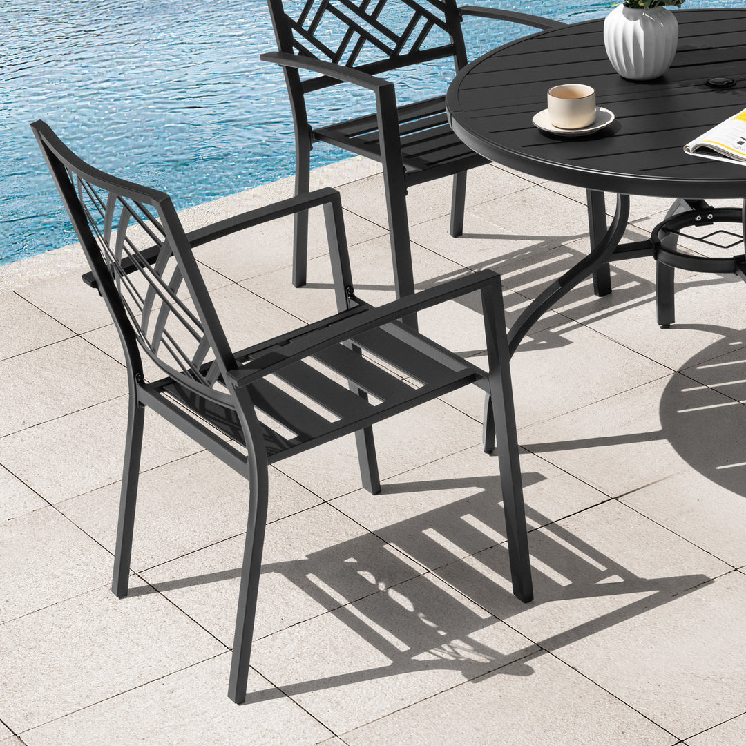 5-Piece Metal Patio Dining Set with Umbrella Hole, Stackable Design