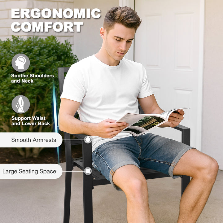 5-Piece Metal Patio Dining Set with Umbrella Hole, Stackable Design