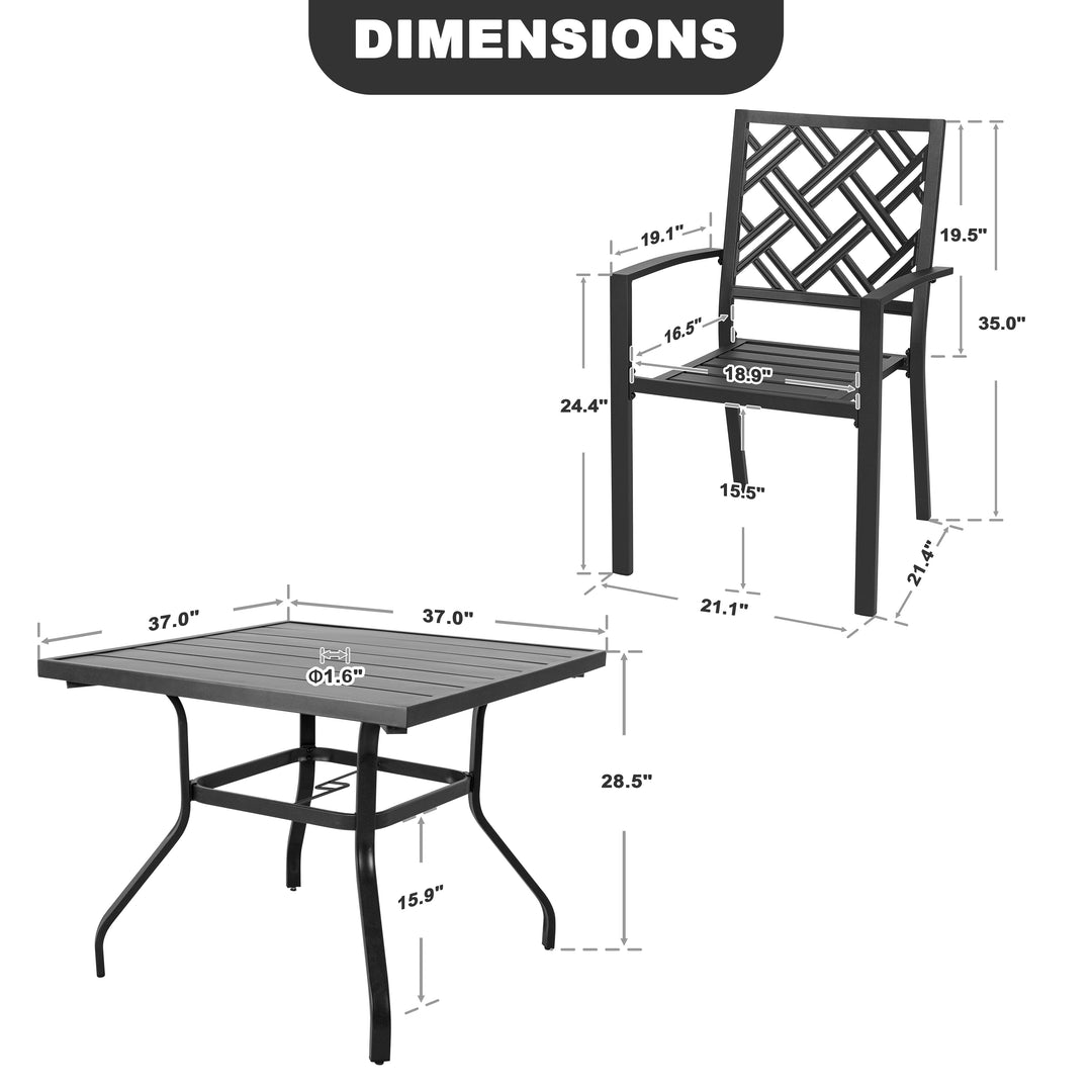 Patio 5PCS Dining Set with Umbrella Hole and 4 Stackable Chairs