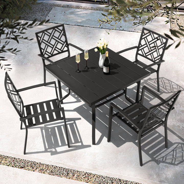 Patio 5PCS Dining Set with Umbrella Hole and 4 Stackable Chairs