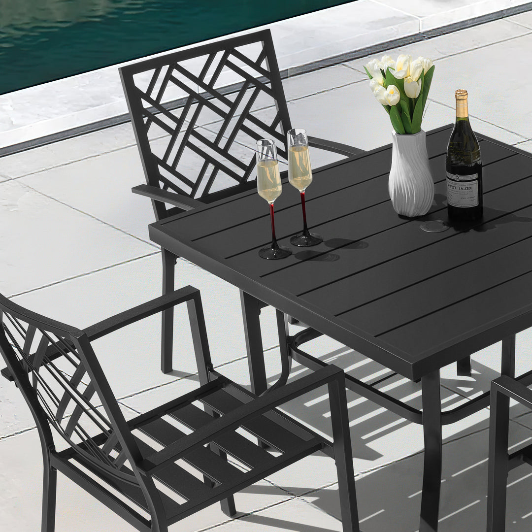 Patio 5PCS Dining Set with Umbrella Hole and 4 Stackable Chairs