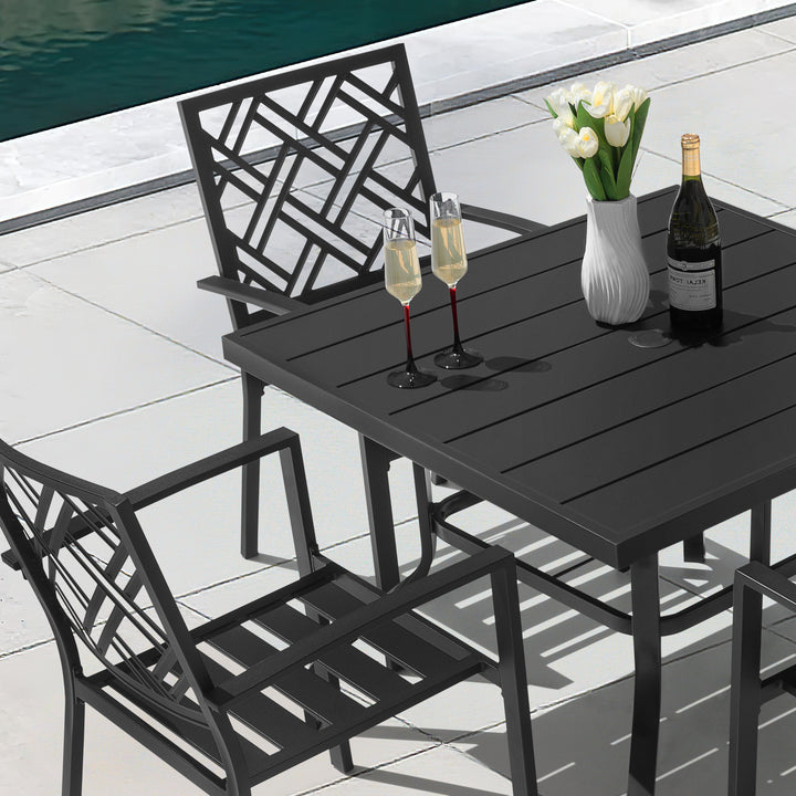 Patio 5PCS Dining Set with Umbrella Hole and 4 Stackable Chairs