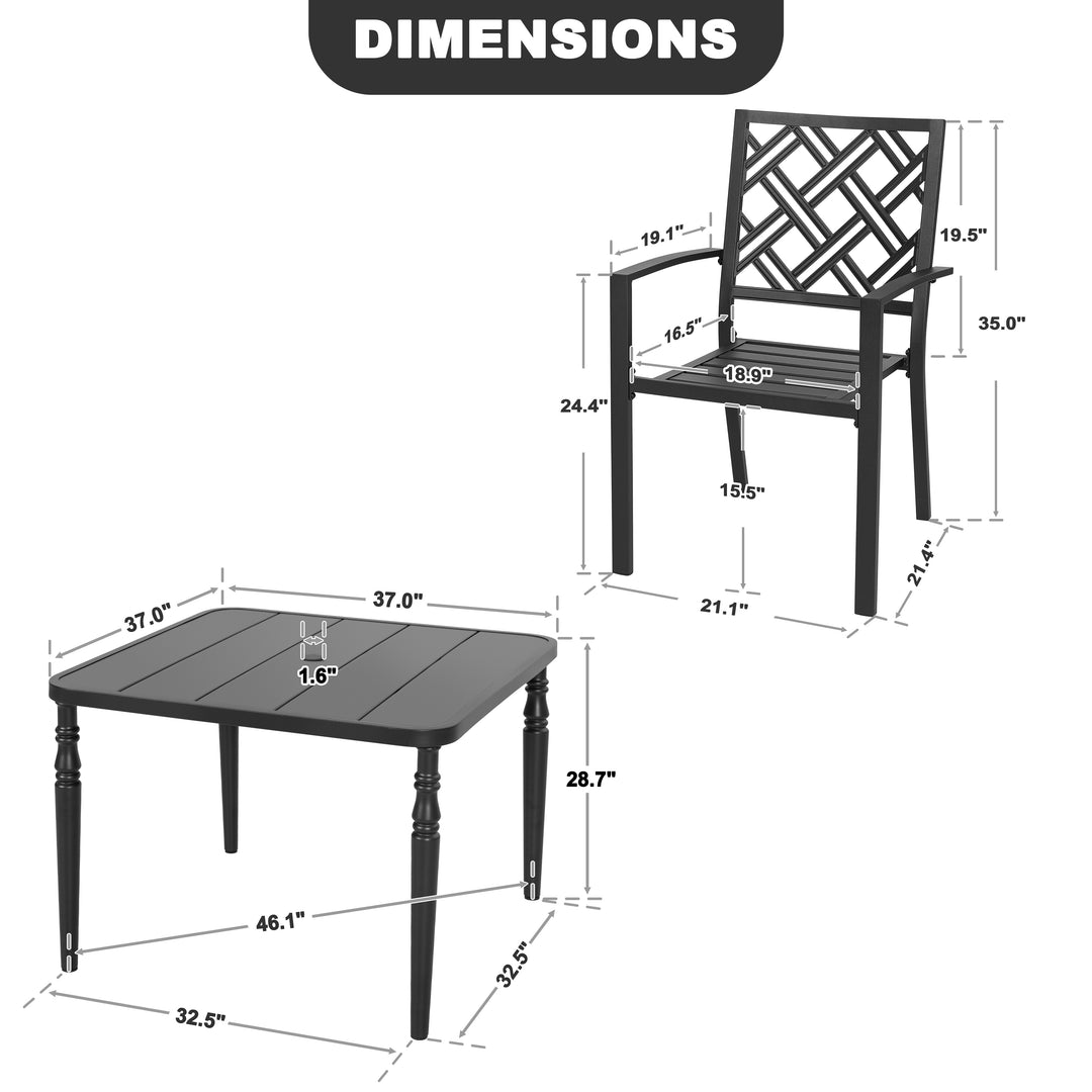 5-Piece Metal Patio Dining Set with Umbrella Hole and 4 Stackable Chairs