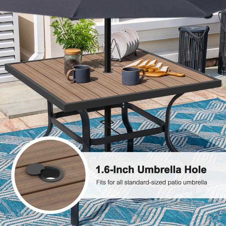 5PCS Patio Dining Set with Umbrella Hole, Faux Wood Top, Stackable Design