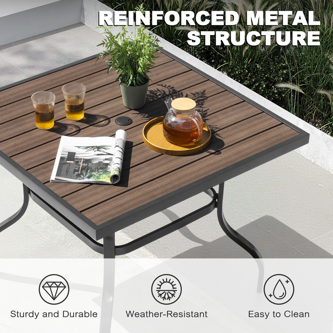 5PCS Patio Dining Set with Umbrella Hole, Faux Wood Top, Stackable Design